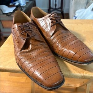 Steven Land Brown Striped Leather Derby Shoes